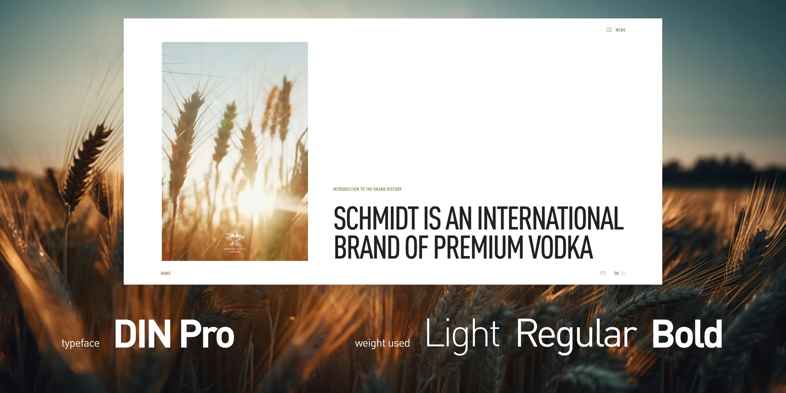 Веб-типографика SCHMIDT: шрифт DIN Pro и экран с фотографией колосьев